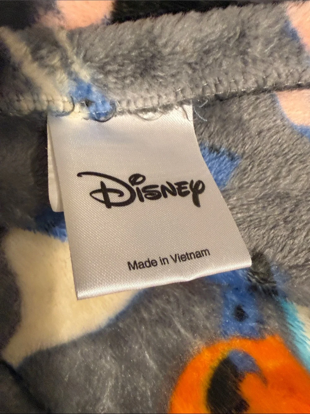 Disney Gray Plush Stitch Halloween Throw Blanket with Blue and Orange Accents